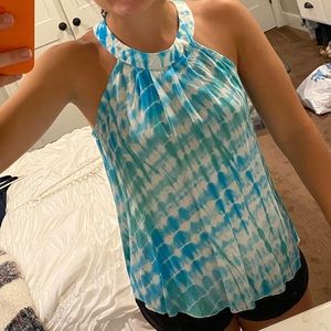 Pineapples Blue Tie-Dye High Neck Tank Top